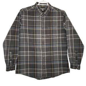 Eddie Bauer Plaid Flannel Shirt Gray Slim Fit Button Up Size XL Tall Workwear